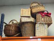 A QUANTITY OF WICKER BASKETS TO INCLUDE PICNIC BASKETS