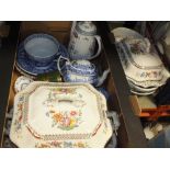 A TRAY OF SPODE CERAMICS TO INCLUDE A LARGE BLUE ROOM 'GREEK' PATTERN CUP AND SAUCER ETC.