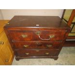 AN ANTIQUE THREE DRAWER CHEST OF DRAWERS, H 93 W 103 CM - rear foot / support missing