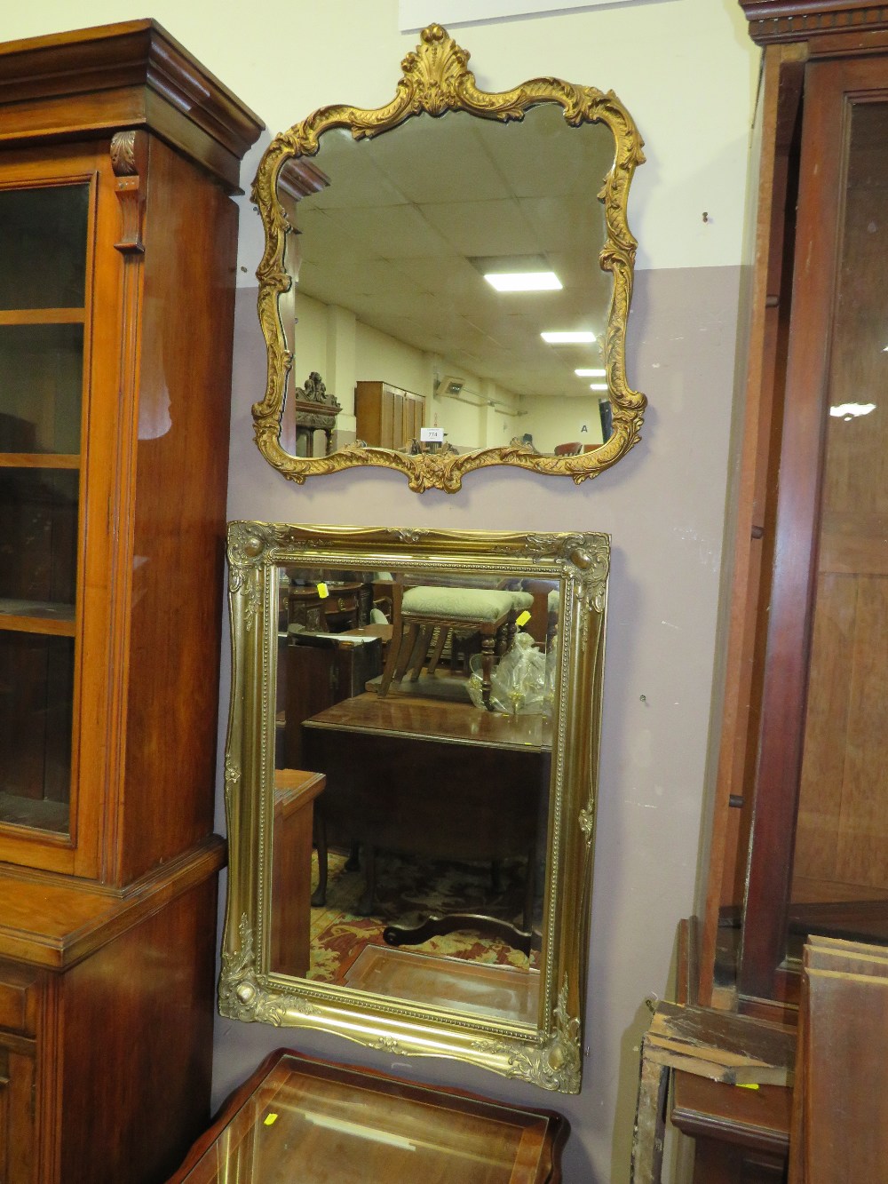 TWO 20TH C GILT WALL MIRRORS