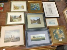 A COLLECTION OF ASSORTED PRINTS TOGETHER WITH AN ANTIQUE PENCIL DRAWING BY GEORGE WILLOUGHBY MAYNARD