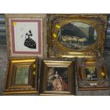 FIVE ASSORTED GILT FRAMED PICTURES TO INC A SMALL STILL LIFE OIL ON BOARD (5)