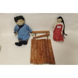 TWO VINTAGE ORIENTAL STYLE DOLLS TOGETHER WITH A WOODEN STICK GAME A/F