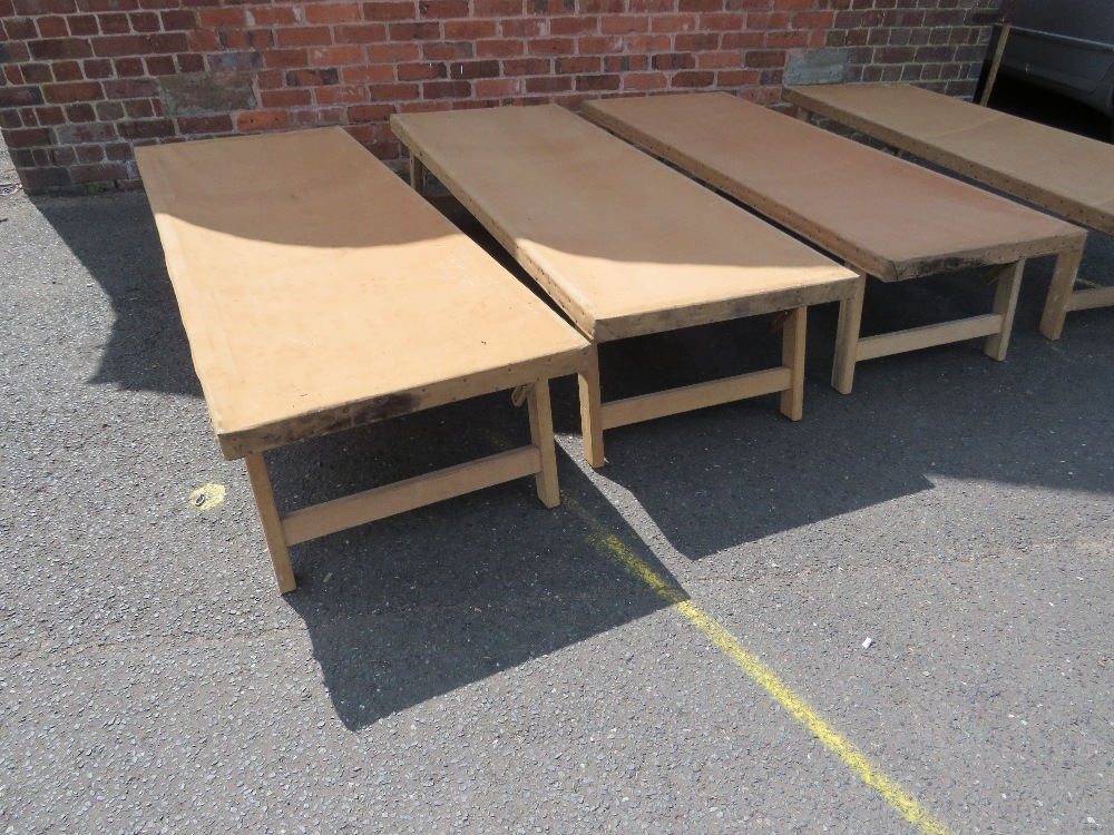 FOUR VINTAGE OAK FRAMED FOLD DOWN MILITARY BEDS,CANVAS TOPPED A/F - Image 3 of 10