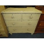 A SMALL VICTORIAN PAINTED PINE CHEST OF FOUR DRAWERS H-86 CM W-90 CM