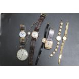 A SELECTION OF VINTAGE WATCHES ETC, to include gold examples, Rotary quartz etc together with a