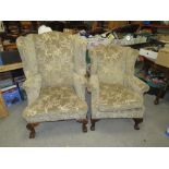 TWO VINTAGE UPHOLSTERED WINGBACK ARMCHAIRS