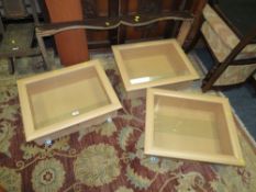 THREE MODERN GLAZED DISPLAY CABINETS 50 X 63 CM (3)