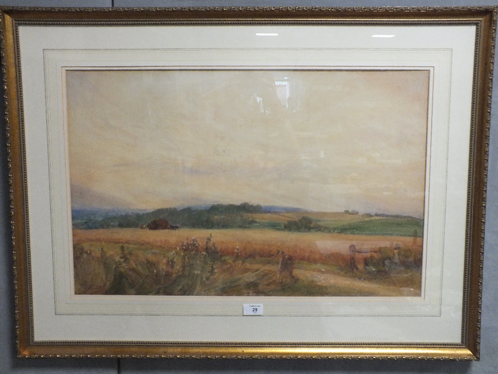 A WIGGINGTON (XX). An English cornfield landscape, signed lower left, watercolour, gilt framed and - Image 2 of 3