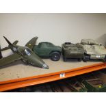 FOUR ACTION MAN TOY VEHICLES TO INCLUDE A SUNNY SMILE TANK, CHERILEA TOYS APC ETC. TOGETHER WITH TWO