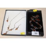 A COLLECTION OF SILVER AND AMBER JEWELLERY TO INCLUDE EARRINGS, BRACELET NECKLACE ETC.