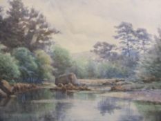 JAMES WILLIAM STAMPER (1873-1947). A river landscape, signed lower left, watercolour, gilt framed