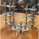 SEVEN MID-20th CENTURY STACKABLE CANDLE HOLDERS BY FRITZ NAGEL FOR BMF each cast metal three-light