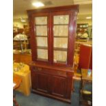 AN ANTIQUE OAK GLAZED BOOKCASE H-200 W-104 CM