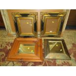 A PAIR OF MODERN BLACK AND GILT FRAMES 44 X 39 CM TOGETHER WITH TWO MIRRORS (4)