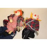 TWO WOODEN CLOWN PUPPETS
