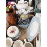 TWO BOXES OF ASSORTED CHINA TO INCLUDE WEDGWOOD, ROYAL DOULTON OLD COLONY, ROYAL DOULTON