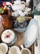 TWO BOXES OF ASSORTED CHINA TO INCLUDE WEDGWOOD, ROYAL DOULTON OLD COLONY, ROYAL DOULTON