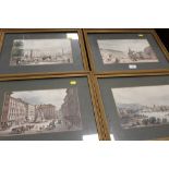 A SET OF FOUR COLOURED PRINTS OF TOWN SCENES
