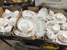 THREE TRAYS OF MINTON ANCESTRAL CHINA, TO INCLUDE A TEAPOT, MEAT PLATES ETC.