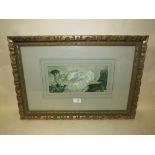 A WILLIAM RUSSELL FLINT PRINT IN A CARVED WOODEN GILT FRAME - H 13 CM BY W 28 CM