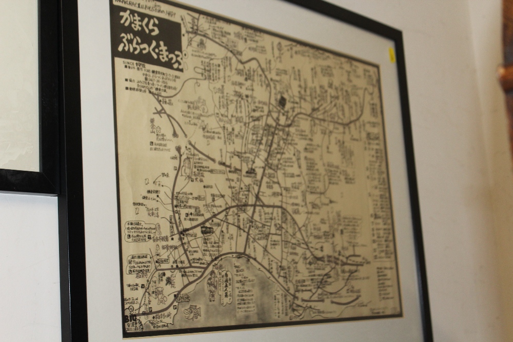 FOUR FRAMED AND GLAZED PICTURES TO INCLUDE A VINTAGE JAPANESE MAP - Image 4 of 4