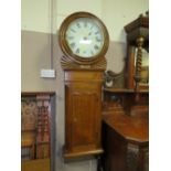 A LARGE ANTIQUE OAK TAVERN STYLE WALL CLOCK WITH RE-PAINTED DIAL. MARKED THOS. YATES-PRESTON -