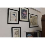 FOUR FRAMED AND GLAZED PICTURES TO INCLUDE A VINTAGE JAPANESE MAP