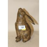 A CAST METAL MOON GAZE HARE FIGURE, H 21 CM