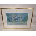 A GILT FRAMED AND GLAZED SIGNED LIMITED EDITION PRINT ENTITLED 'SWEDISH HOUSE' NUMBER 9 OF 500 BY