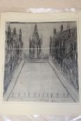 AFTER LAURENCE STEPHEN LOWRY - AN UNFRAMED MOUNTED PENCIL SKETCH OF A CHURCH SCENE IN SALFORD - SIZE