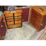 TWO PORTABLE MULTI DRAWER BOXES CONTAINING FLY FISHING ACCESSORIES AND FLY TYING ACCESSORIES