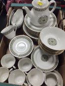 A TRAY OF ROYAL DOULTON CELTIC JEWEL CHINA TO INCLUDE A TEAPOT, DINNER PLATES ETC.