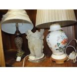 THREE TABLE LAMPS TO INCLUDE A FIGURAL RESIN EXAMPLE