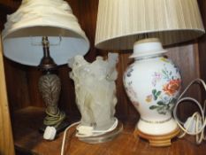 THREE TABLE LAMPS TO INCLUDE A FIGURAL RESIN EXAMPLE