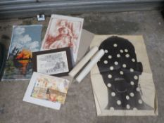 A COLLECTION OF UNFRAMED PICTURES TO INCLUDE WATERCOLOURS, ABSTRACT SCREAM PRINT BY VICTOR KAIFAS