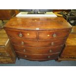 AN ANTIQUE MAHOGANY BOW FRONT CHEST OF FIVE DRAWERS W-108 CM