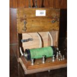 A LATE 19TH CENTURY MAHOGANY CASED ELECTRIC SHOCK MACHINE, OVERALL SIZE, H 19.5 CM, W 17 CM, D 16