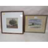 A FRAMED AND GLAZED WATERCOLOUR ENTITLED 'LOW CLOUD OVER THE MALVERNS' BY DAVID RUST TOGETHER WITH A