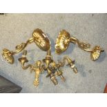 TWO PAIRS OF BRASS EFFECT WALL LIGHTS