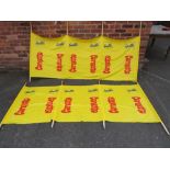 TWO VINTAGE BRIGHT YELLOW CORNETTO WIND BREAKS,MADE FROM NYLON WITH WOODEN STAKES -One example has a