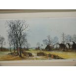 A LARGE SIGNED FRAMED AND GLAZED LIMITED EDITION PRINT ENTITLED 'THE FARMLAND' BY RON FOLLAND SIGNED