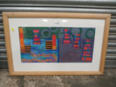 A BLACK COUNTRY INTEREST FRAMED AND GLAZED TAPESTRY PICTURE SIGNED CHARLOTTE HODGE LOWER RIGHT -