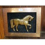 A GILT FRAMED BRONZE TYPE PLAQUE OF A HORSE, OVERALL SIZE, 38.5 X 30.5 CM