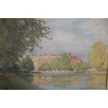 A FRAMED AND GLAZED MIXED MEDIA PAINTING OF HAMPTON PORT BY ALFRED JOHN BILLINGHURST (INFORMATION