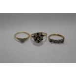 THREE GEM SET 9 CARAT GOLD DRESS RINGS COMBINED WEIGHT - 5.3G