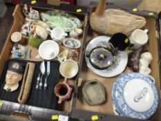 TWO TRAYS OF ASSORTED CERAMICS TO INCLUDE VAILAURI POTTERY, BOSSONS WALL PLAQUE ETC