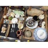 TWO TRAYS OF ASSORTED CERAMICS TO INCLUDE VAILAURI POTTERY, BOSSONS WALL PLAQUE ETC