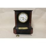 A VINTAGE SLATE AND MARBLE MANTEL CLOCK