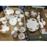 TWO TRAY OF ROYAL ALBERT OLD COUNTRY ROSES CHINA TO INCLUDE A CAKE STAND, TRIOS ETC.